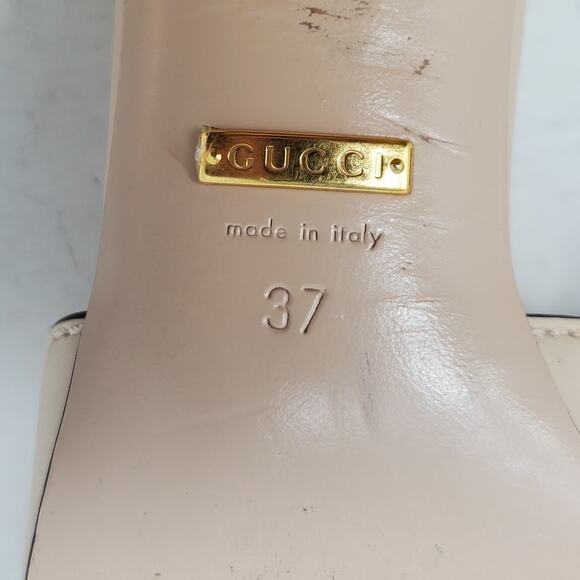 Gucci Sandals Interlocking G Cut-Out Leather Light Nude Gold Heel Size 37 US 7 - Picture 9 of 11